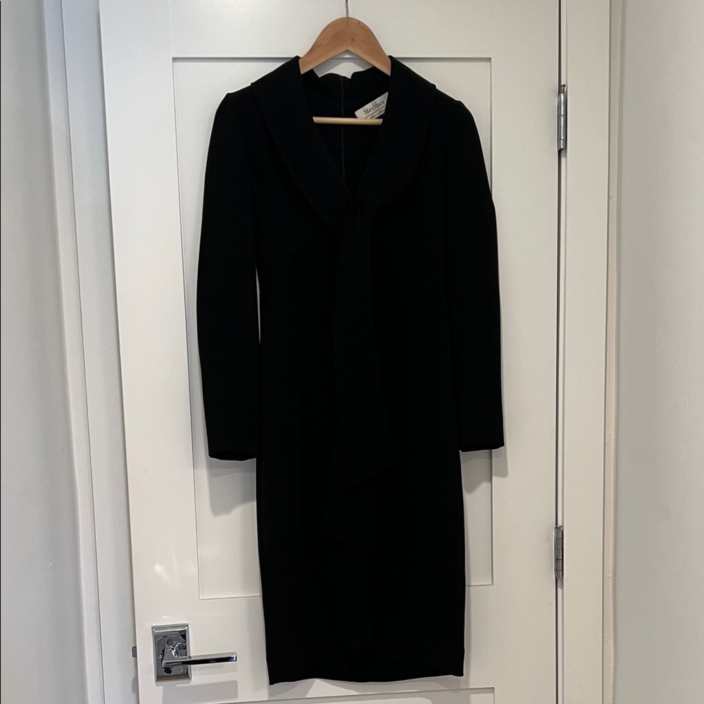 MaxMara Black Long Sleeve Midi Dress with Scarf Detail